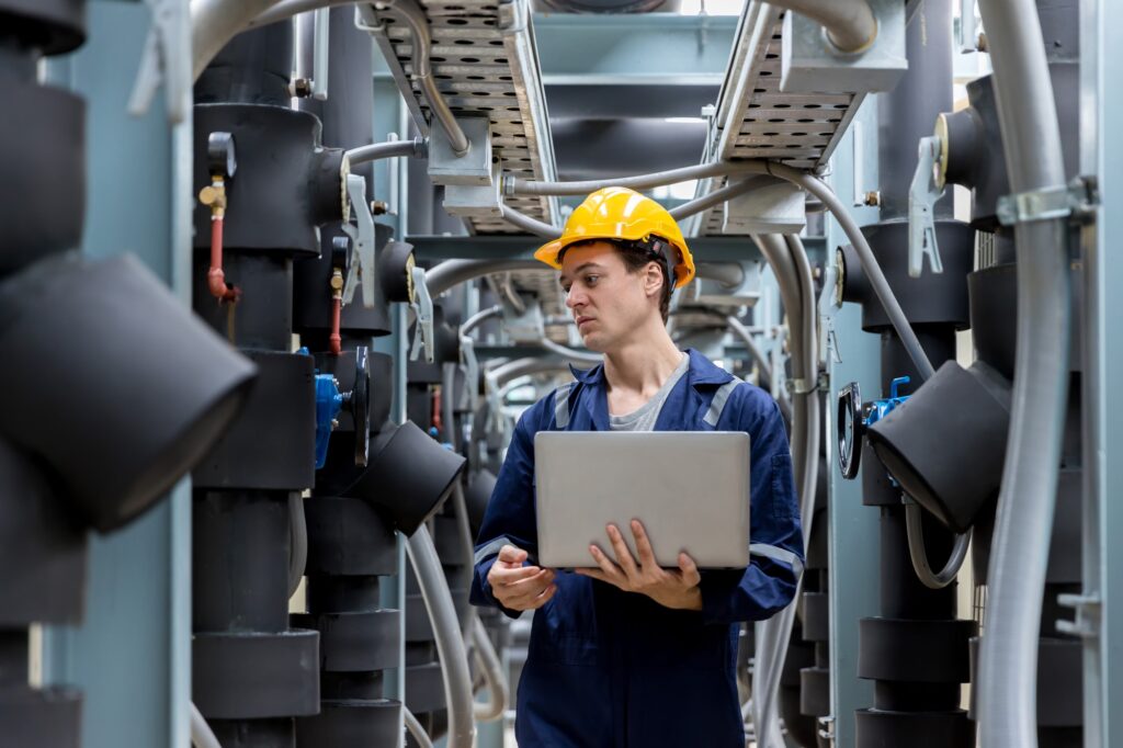 Industrial engineer work on site. engineer visit and inspection site engineer at industrial site.